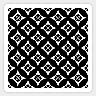 Traditional Japanese Shippo Flowers Pattern Black and White Sticker